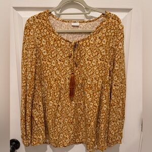 Lascana Golden Yellow Print Long Sleeve Top Sz 10